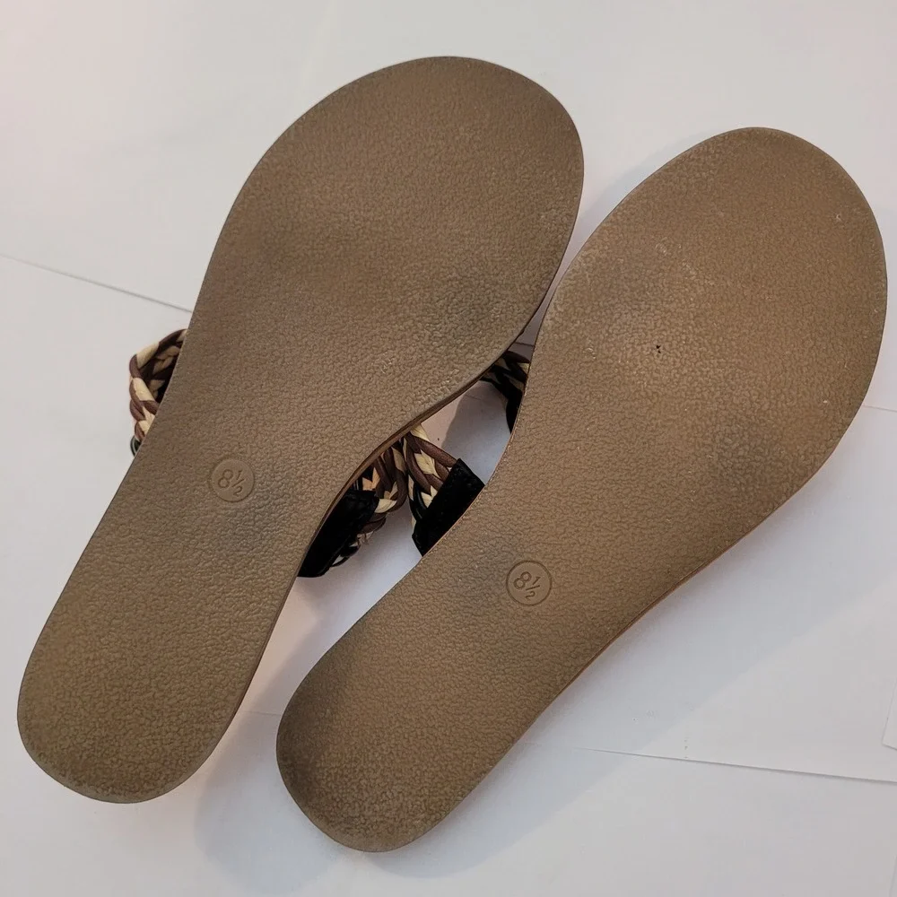 Universal Thread‎ Slide Sandals Women 8.5 Braided Straps Brown Tan Woven Flat